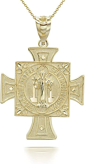 Saint Benedict of Nursia 14K Gold Pendant Neclace