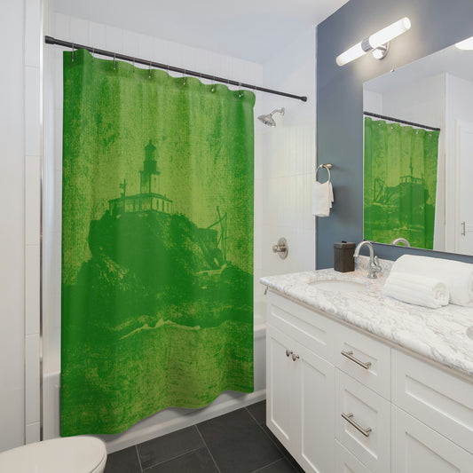 Historic Old Maritime Vintage Tillamook Rock Lighthouse - AKA Terrible Tilly - Shower Curtain - Classic Green (Sustainable & Recyclable)