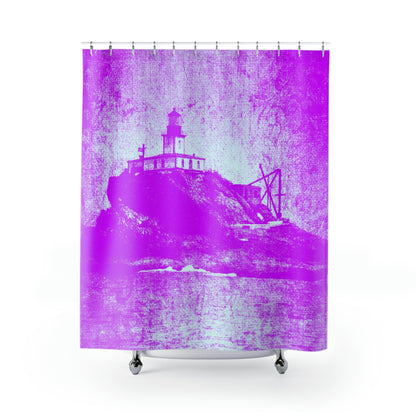 Historic Old Maritime Tillamook Rock Lighthouse Vintage Print Shower Curtain - Magenta Hot Pink (Sustainable & Recyclable)