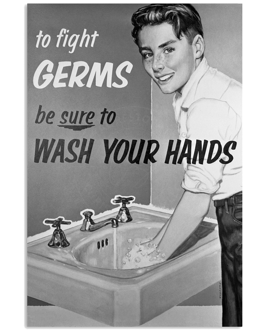 1950s Vintage Home, Shop or Cafe Bathroom Art Poster: "Wash Your Hands" - Christi Studio