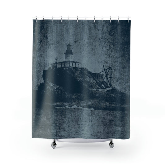 Historic Old Maritime Tillamook Rock Lighthouse Vintage Print Shower Curtain (Sustainable & Recyclable)