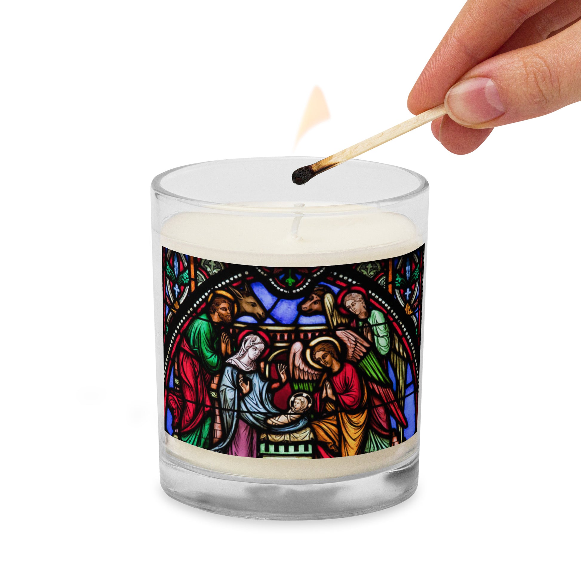 Nativity Scene Stained Glass Style Soy Candle (JMJ) - Christi Studio