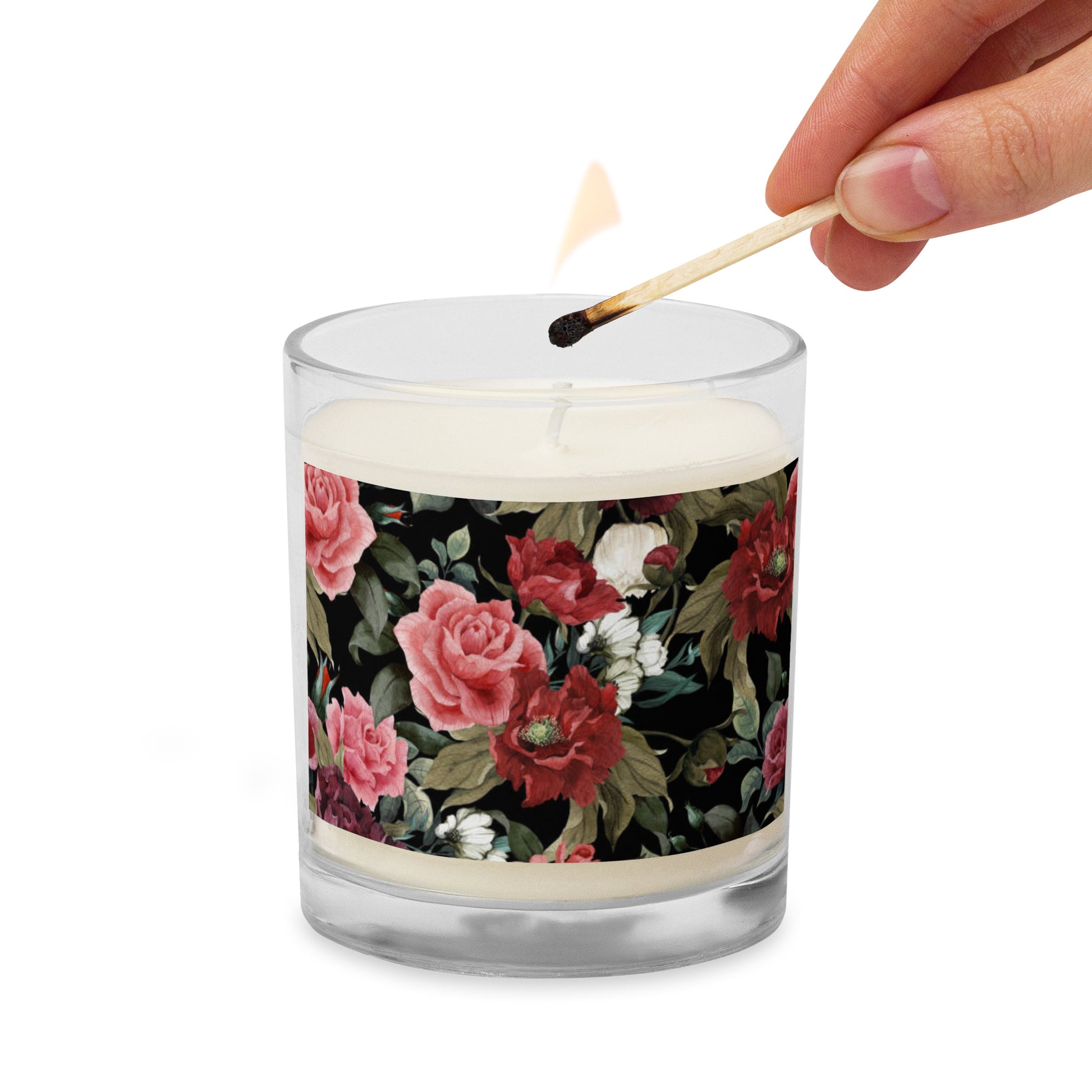 Glass Jar Soy Wax Floral Decorative Candle - #19 (Roses) - Christi Studio