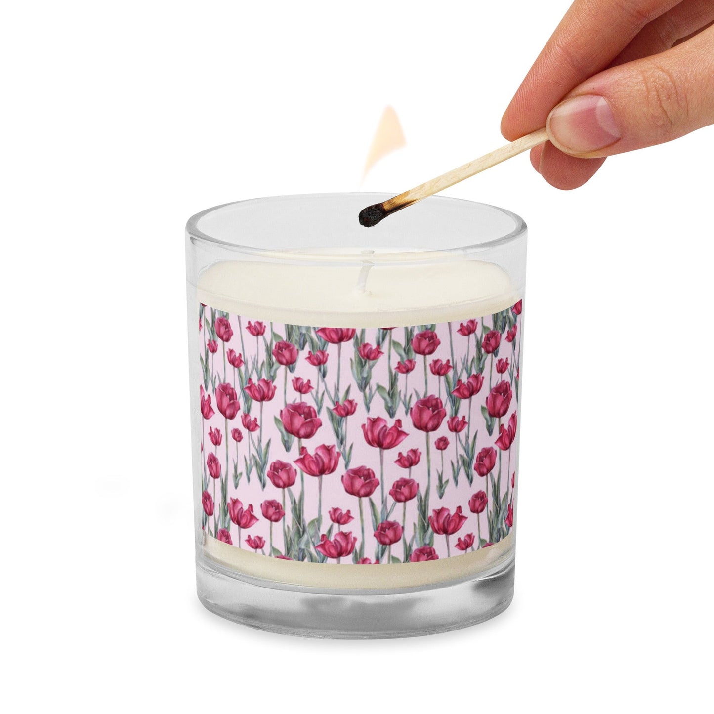 Glass Jar Soy Wax Floral Decorative Candle - #14 (Rose) - Christi Studio