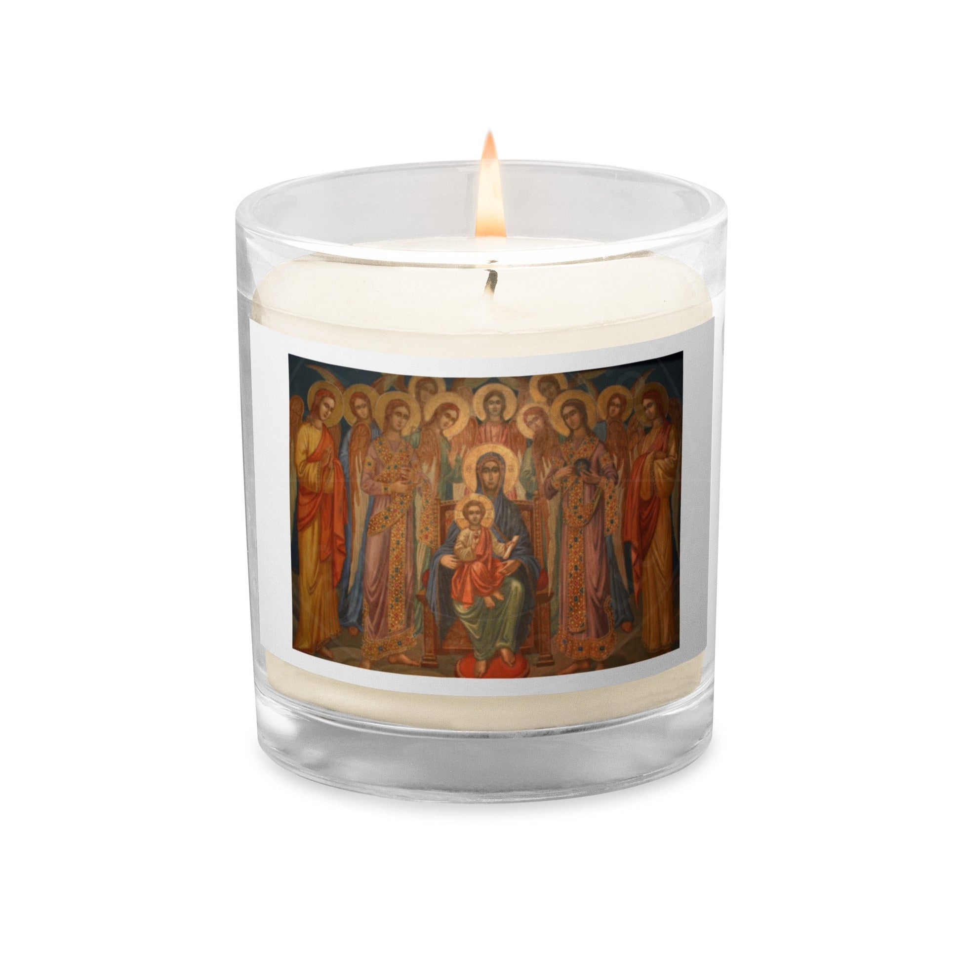 Mother Mary and Christ With Angels Glass Soy Candle - Christi Studio