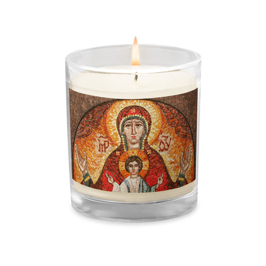 Mosaic Style Holy Mother and Jesus Glass Soy Candle - Christi Studio