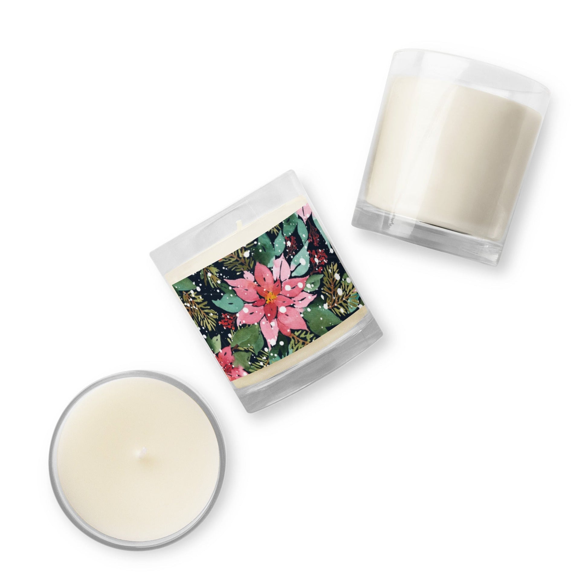 Glass Jar Soy Wax Floral Decorative Candle - #17 (Poinsettia) - Christi Studio