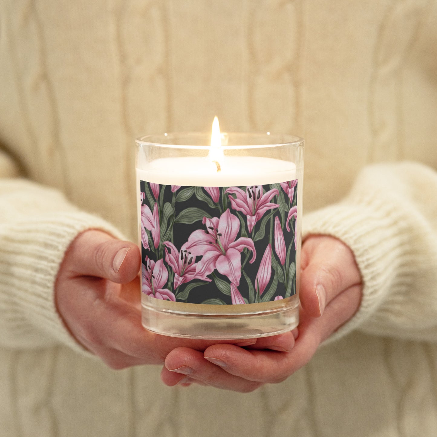 Glass Jar Soy Wax Floral Decorative Candle - #20 (Lily) - Christi Studio